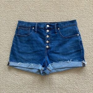 Madewell High-Rise Denim Shorts Size 31 Raw Edge Hem Cuffed Stretch Like New